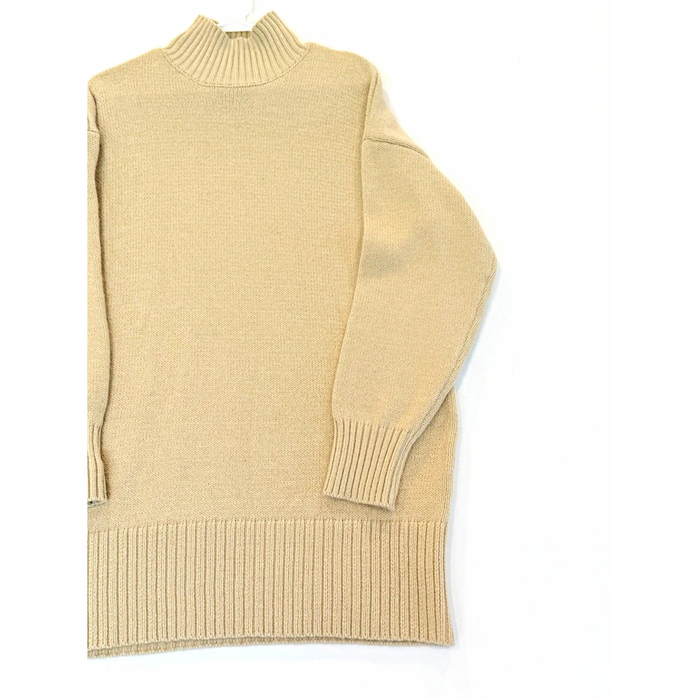 Zenana Women's Beige Ribbed-Knit Mock Neck Pullover Sweater Stretch Large fall